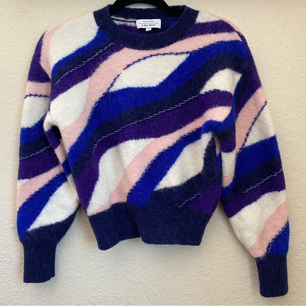 Paris Atelier & Other Stories Beaded Alpaca Wool Sweater XS colorblock